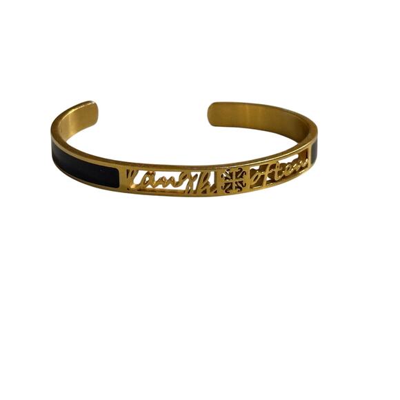 Rustic Cuff Gold & Black Enamel Inspirational Laugh Often Cuff Signed Bracelet - Picture 12 of 16